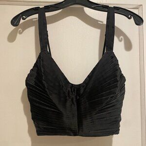 Abercrombie & Fitch Black Satin Cropped Bra Top - Smocked Sides XS